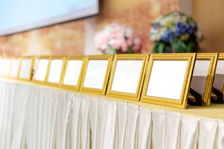 Row of empty picture vintage photo frameの写真素材