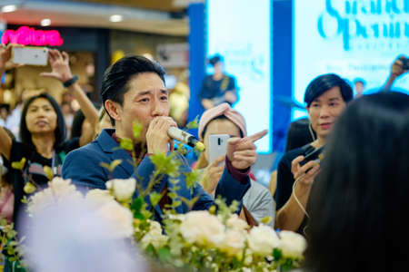 Bangkok, Thailand - February 14, 2020: Boy peacemaker, is a Thai solo singer in Grand opening of Destiny Clinic at Central Plaza.のeditorial素材