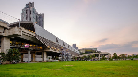 Bangkok, Thailand - December 3, 2020: Airport Link Makkasan Station at eveningのeditorial素材