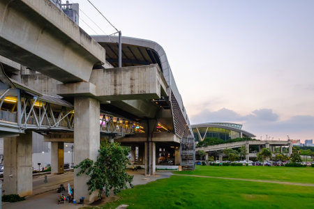Bangkok, Thailand - December 3, 2020: Airport Link Makkasan Station at eveningのeditorial素材
