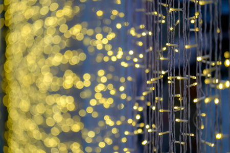 Beautiful Led Light curtain, de-focused, sparked, artistic trails of Christmas lights background.