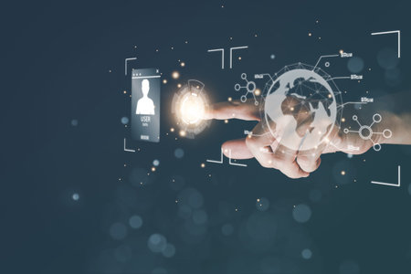 Cyber â€‹â€‹security concept, login, fingerprint scanner access to personal communication...