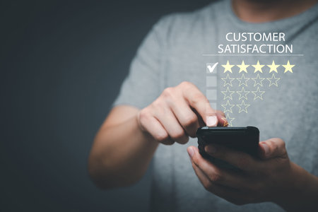 Customer satisfaction survey concept, Customer taking service satisfaction survey via online...