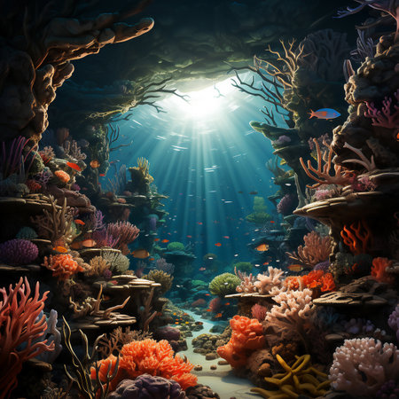 Beautiful sea reef background, Generative Ai illustrationの素材