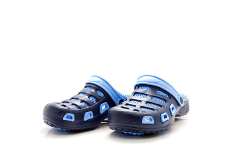 Blue rubber sandals shoes on a white background