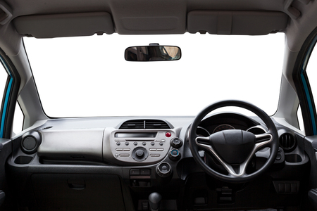 Car inside, Interior of modern car isolated white backgroundの写真素材
