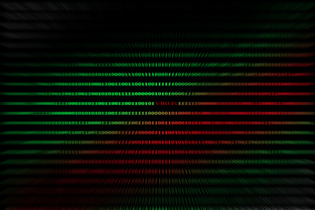 Virus in computer code on black backgroundの写真素材