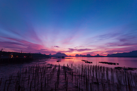 Beautiful sunrise landscape view of Samchong-tai in Phang-Nga,Thailandの写真素材