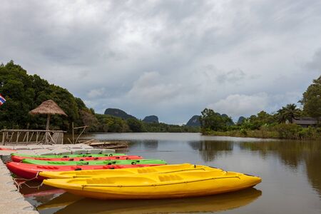 canoe in the lagoon at krabi thailandの写真素材