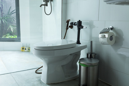 White toilet bowl in the modern bathroomの写真素材