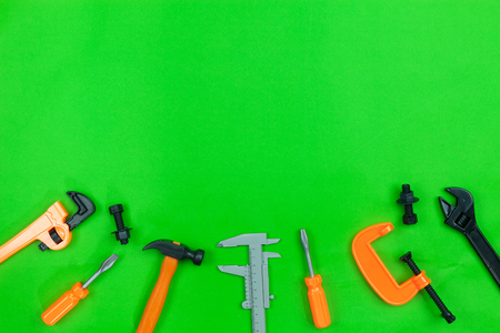 Flat lay of set mechanic tools on paper background,Concept Father's Day gift and industrial backgroundの写真素材