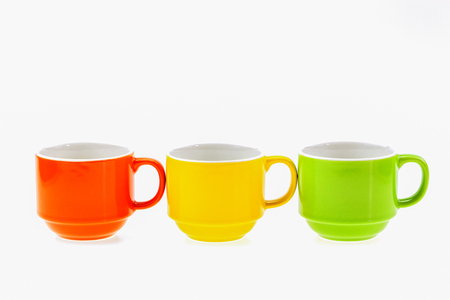 Colorful coffee cup isolated on white background, image studio shotの写真素材