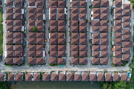 Aerial view of modern houses village top view image from drone