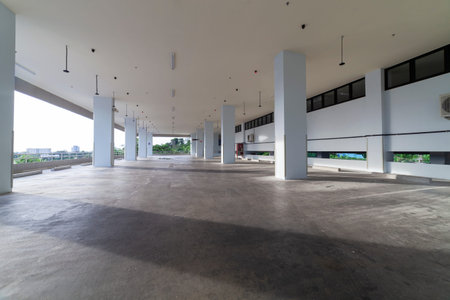 Modern white Parking garage interior ,industrial building.
