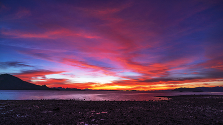 Landscape nature view, Beautiful light sunrise or sunset over sea in phuket thailand.の写真素材