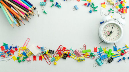 Back to school background with School supplies on white paper background ready for your design and...