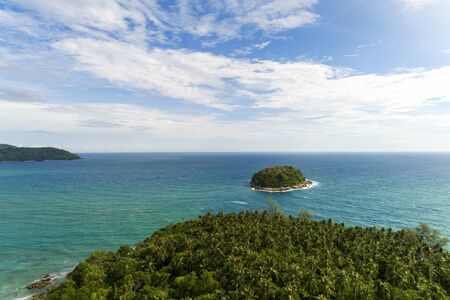 Drone aerial view shot of Tropical sea with beautiful small island in Phuket Thailand.の写真素材