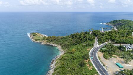 Aerial view drone shot of laem promthep cape,beautiful scenery andaman sea in summer season,phuket thailand.の写真素材