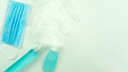Top view of Covid-19 virus prevention equipmentの写真素材