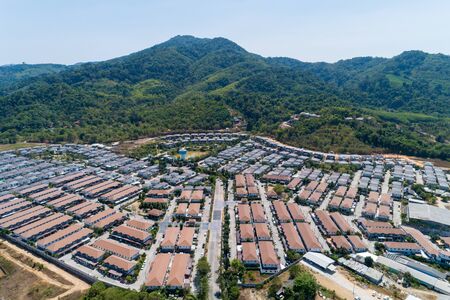 Aerial view drone shot of modern houses village in thailandの写真素材