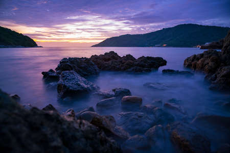 Aerial view Drone camera of Tropical beach at Patong beach Phuket Thailandの写真素材