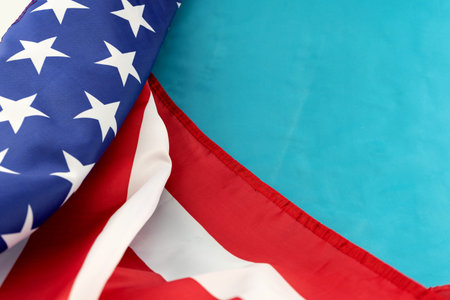 Usa or american flag on blue background with copy space