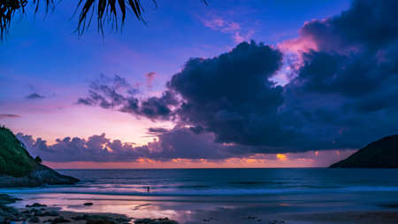 Amazing Beautiful Light of nature Dramatic sky seascape in sunset or sunrise scenery backgroundの写真素材