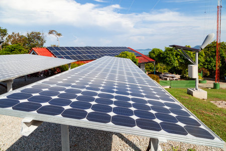 Solar panel and solar energy panel blue sky and sunlight Ecology concept