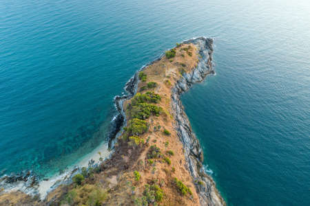 Aerial view top down drone shot of laem promthep cape Beautiful scenery andaman sea surface in summer season at Phuket island Thailand Nature and summer travel concept.の写真素材