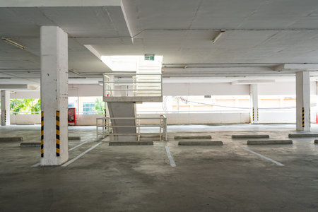 Parking garage department store interior Empty parking lot or garage interior Business building...