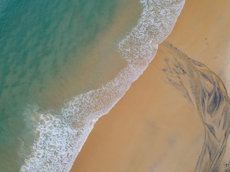 Aerial view sandy beach and waves Beautiful tropical sea in the morning summer season image by...