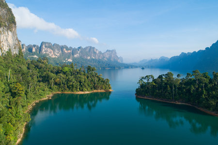 Aerial drone view of tropical Mountain peak in Thailand Beautiful archipelago islands Thailand...