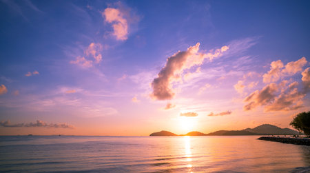 Sunset or sunrise sky clouds over sea sunlight in Phuket Thailand Amazing nature landscape seascape