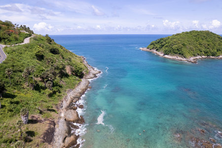 Amazing landscape nature view from Drone camera. Aerial view of seashore in phuket thailand....