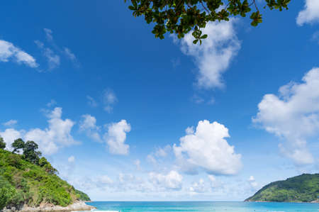Summer sea Tropical sandy beach in summer day Blue sky backgroundの写真素材