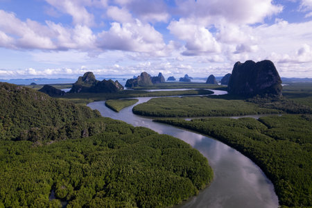 Amazing beautiful natural scenery of landscape view in Asia tropical mangrove forest mountains...