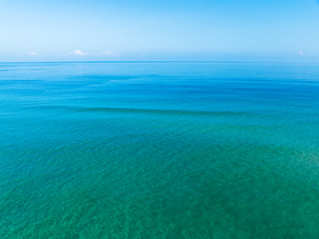Beautiful sea water surface Blue sky background. Bird's eye view sea landscape nature backgroundの写真素材