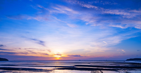 Nature seascape beautiful Light Sunset or sunrise over sea, Colorful scenery Sky,Amazing sky...