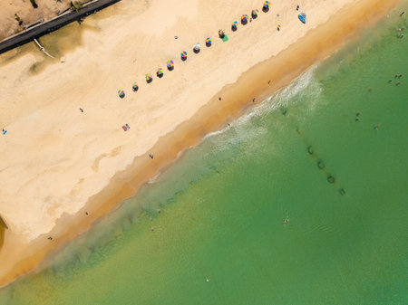 Beautiful waves sea surface in sunny day summer background, Amazing seascape, Top view beach sea backgroundの写真素材