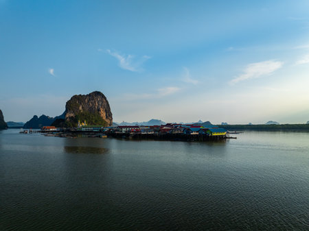Aerial view mountains limestone in Phang Nga Thailandの写真素材