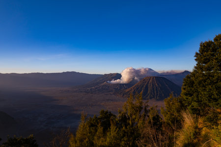 Aerial view Mountains at Bromo volcano during sunrise sky,Beautiful Mountains Penanjakan in Bromo Tengger Semeru National Park,East Java,Indonesia.Nature landscape backgroundの写真素材