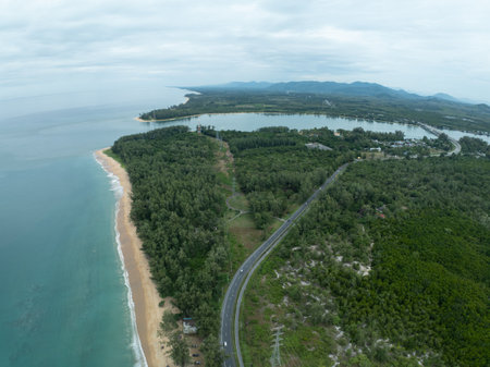 Amazing top view beach High angle view of Tropical beach sea in the beautiful Phuket island Thailandの写真素材