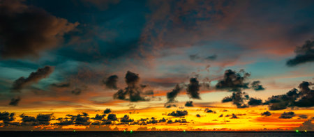 Nature landscape beautiful Light Sunset or sunrise over sea,Colorful clouds dramatic sky seascape,Amazing clouds in sunset sky backgroundの写真素材