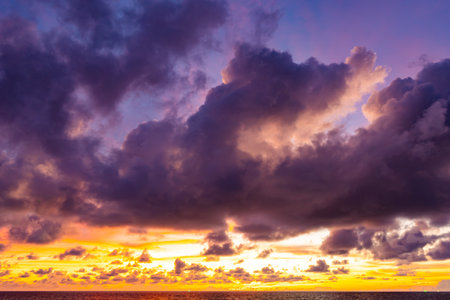 Nature landscape beautiful Light Sunset or sunrise over sea,Colorful clouds dramatic sky seascape,Amazing clouds in sunset sky backgroundの写真素材