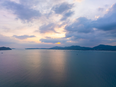 Sunset sky, Nature beautiful Light Sunset or sunrise over sea, Colorful dramatic majestic scenery sky,Amazing clouds and waves in sunset sky nature light cloud backgroundの写真素材