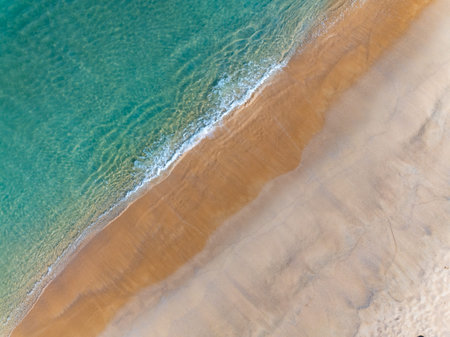 Beautiful sea beach and waves texture in sunny summer day background,Phuket Thailand,Top view beach