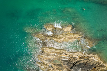 High angle view Beautiful Seashore in summer high season at Phuket island Thailandの写真素材