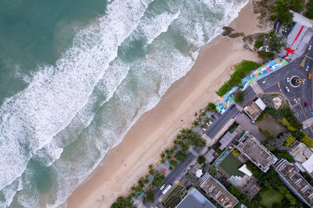 Top view Beautiful Patong beach in summer high season at Phuket island Thailandの写真素材