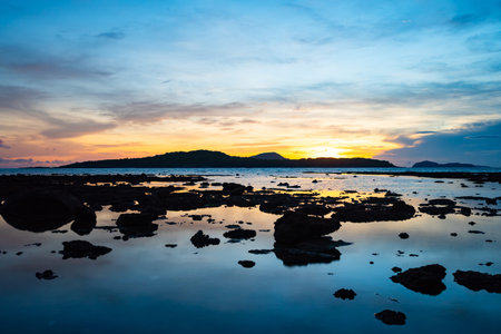 Sunset sky background,Landscape nature beautiful Light Sunset or sunrise over sea, Colorful clouds...