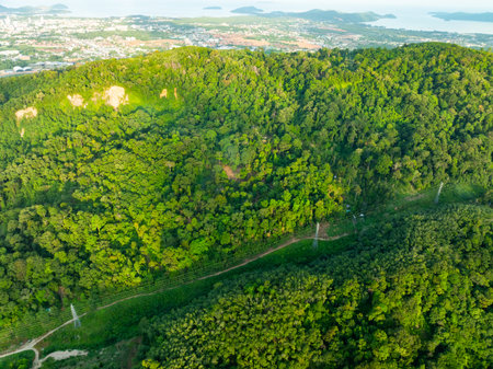 Drone High angle view fly over land at phuket island Thailand